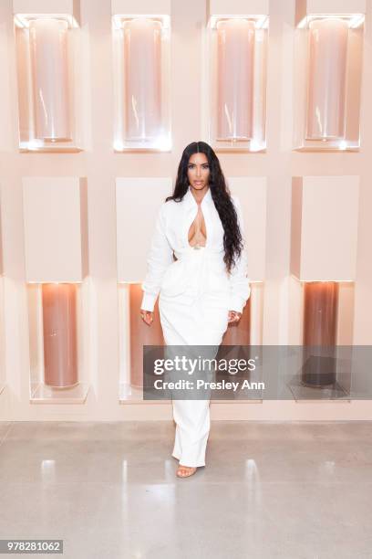 Kim Kardashian West at her first-ever KKW Beauty and Fragrance pop-up opening at Westfield Century City in Los Angeles on June 20th, 2018