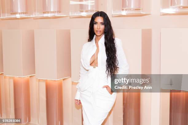 Kim Kardashian West at her first-ever KKW Beauty and Fragrance pop-up opening at Westfield Century City in Los Angeles on June 20th, 2018