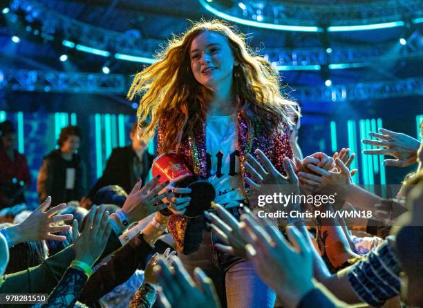 Sadie Sink, Finn Wolfhard, Gaten Matarazzo, Noah Schnapp and Dacre Montgomery of ÔStranger Things 2Õ accept the award for Best Show for the second...