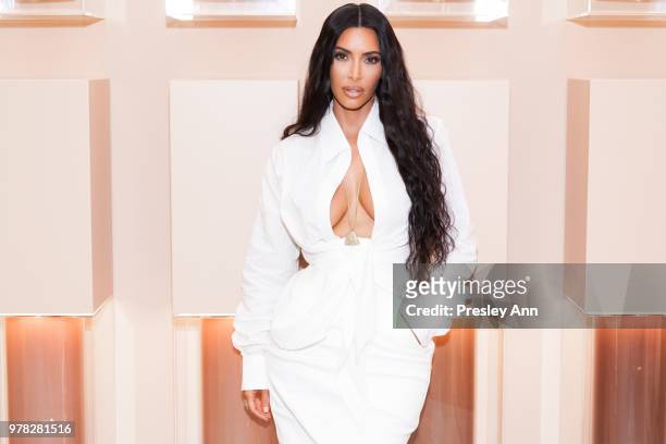 Kim Kardashian West at her first-ever KKW Beauty and Fragrance pop-up opening at Westfield Century City in Los Angeles on June 20th, 2018