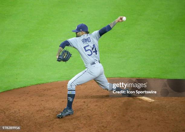 Tampa Bay Rays starting pitcher Sergio Romo takes over the mound in the bottom of the ninth inning during the baseball game between the Tampa Bay...