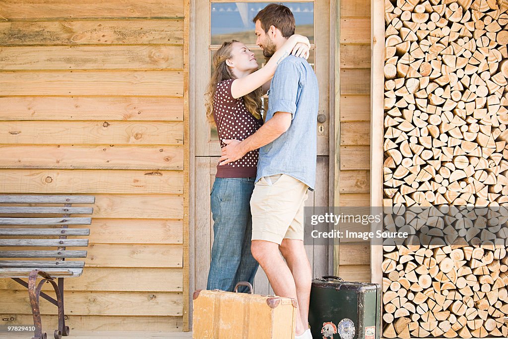 Couple enjoying lakeside vacation