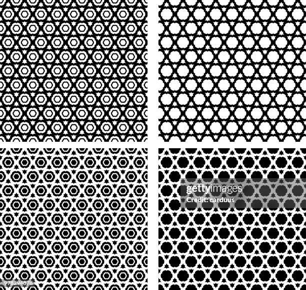 illustrazioni stock, clip art, cartoni animati e icone di tendenza di set di contorno arabo modelli senza soluzione di continuità - arabesco motivo ornamentale