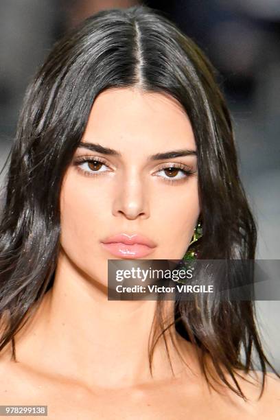 Kendall Jenner walks the runway at the Versace Fashion show during Milan Men's Fashion Week Spring/Summer 2019 on June 16, 2018 in Milan, Italy.