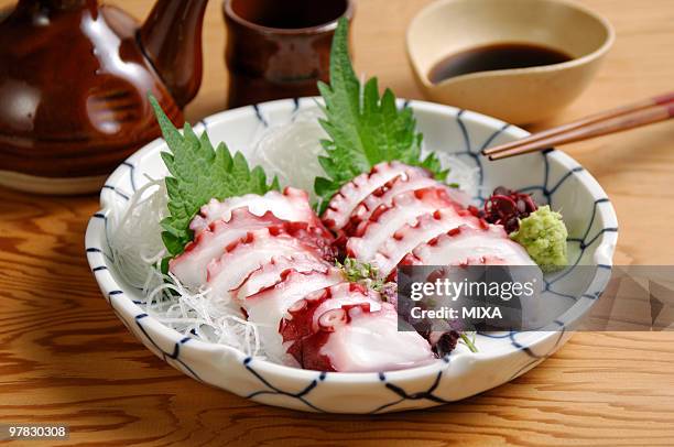 sashimi of octopus - wasabi sauce stock pictures, royalty-free photos & images