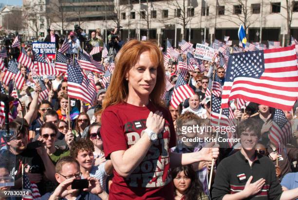 Kathy Griffin speaks during "A Call To Action In D.C." rally at the Freedom Plaza on March 18, 2010 in Washington, DC.