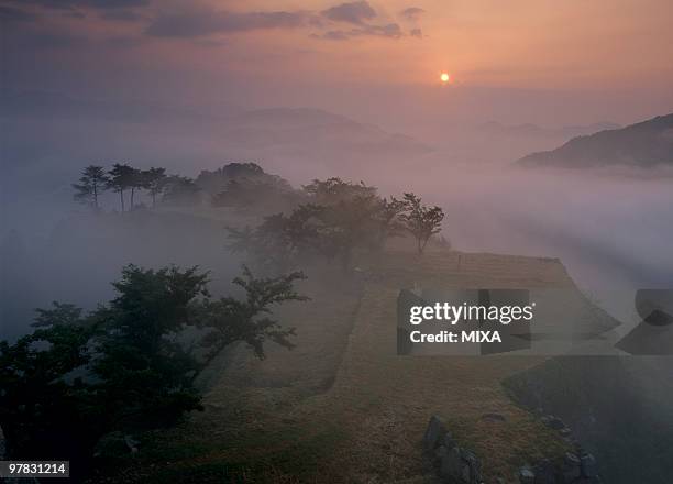 takeda castle, asago, hyogo, japan - asago stock-fotos und bilder