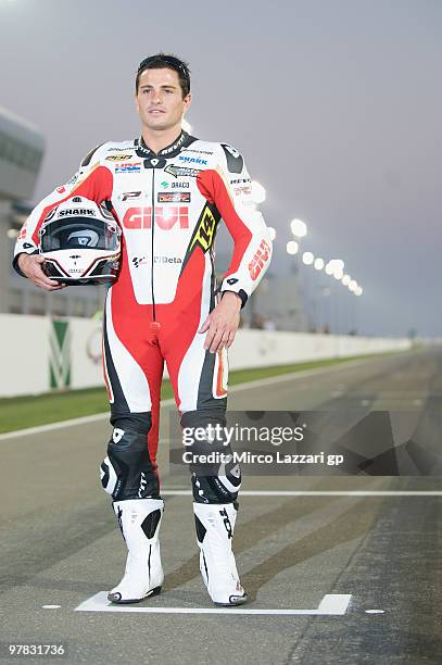 Randy De Puniet of France and LCR Honda MotoGP poses on track during the official photo for the start of the season during the second day of testing...