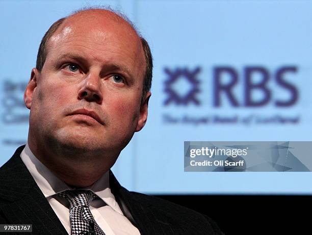 Stephen Hester, the CEO of RBS, waits to speak at the British Chamber of Commerce Annual Conference held at the headquarters of BAFTA on March 18,...