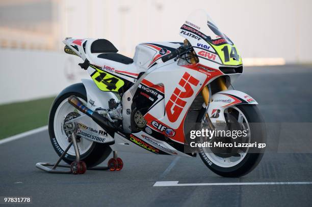 The bike of Randy De Puniet of France and LCR Honda MotoGP during the official photo for the start of the season during the second day of testing at...