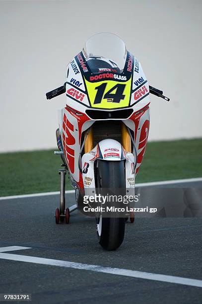 The bike of Randy De Puniet of France and LCR Honda MotoGP during the official photo for the start of the season during the second day of testing at...