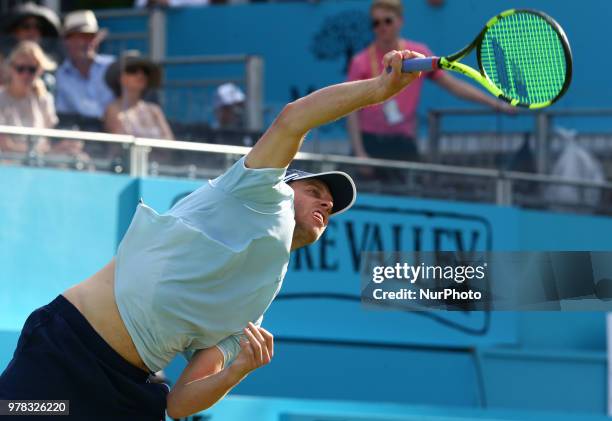 During Fever-Tree Championships 1st Round match between Sam Querrey against Jay Clarke at The Queen's Club, London, on 18 June 2018