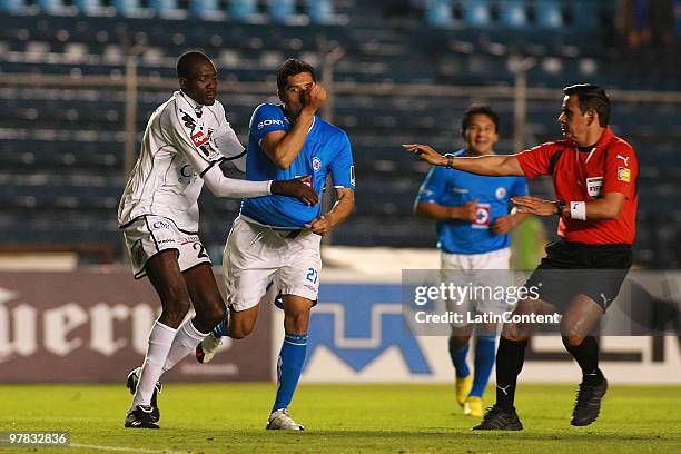 Cruz Azul's player Javier Orozco celebrates a scoared goal against Arabe Unido during their match as part of the 2010 Concacaf Champions League at...