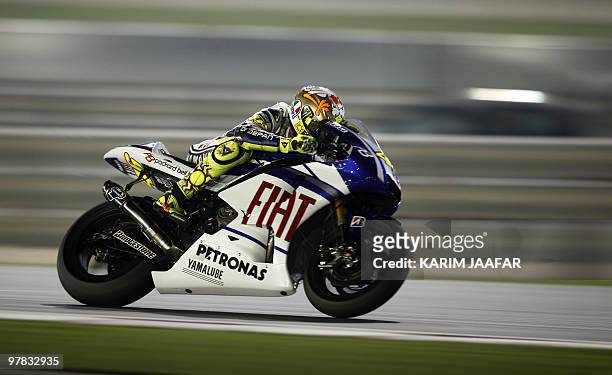 Italy's MotoGP rider Valentino Rossi of Fiat Yamaha Team races during the final pre-season test at the Losail International Circuit in the Qatari...