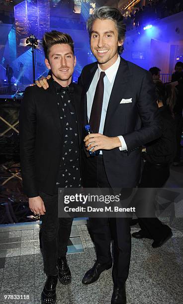 Henry Holland and George Lamb attend the Greatest Fashion Show On Earth at Westfield on March 18, 2010 in London, England.