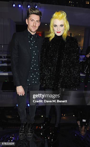 Henry Holland and Pam Hogg attend the Greatest Fashion Show On Earth at Westfield on March 18, 2010 in London, England.