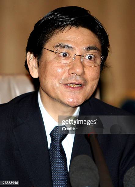 Japan's Fisheries Agency chief Katsuhiro Machida speaks during a press conference on the sidelines of the Convention on International Trade in...