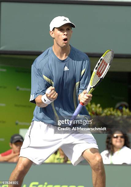 Mike Bryan during the men's doubles finals March 31 at the 2007 Sony Ericsson Open at Key Biscayne. Bob and Mike Bryan defeated Martin Damm and...