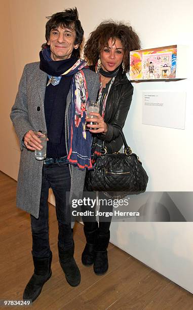 Ronnie Wood and his new girlfriend Ana Araujo attend the Shoebox Art Auction in aid of Kids Company and The Bryan Adams Foundation on March 18, 2010...