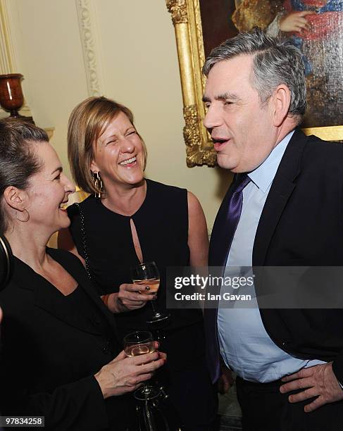 Prime Minister Gordon Brown greets guests including Jane Bruton , Editor of Grazia magazine, at a reception In Aid Of Women's Day at 10 Downing...