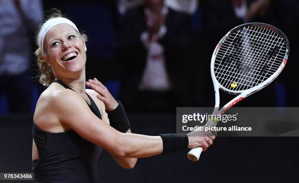 April 2018, Germany, Stuttgart: Tennis: WTA-Tour - Stuttgart, singles, women. Laura Siegemund of Germany celebrates after her victory in the match...