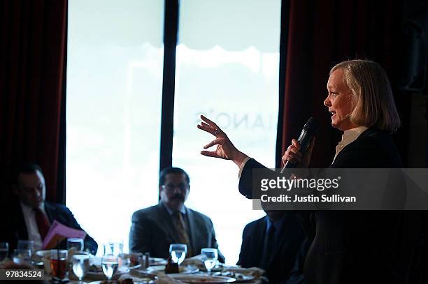 California Republican gubernatorial candidate and former eBay CEO Meg Whitman speaks to the Greater San Jose Hispanic Chamber of Commerce March 18,...