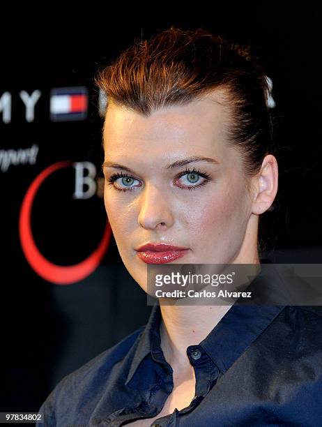 Actress Milla Jovovich presents the Tommy Hilfiger limited edition Bag at the El Corte Ingles store on March 18, 2010 in Madrid, Spain.