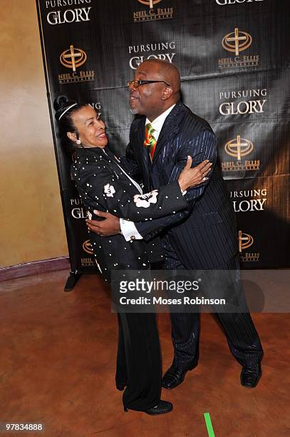 Xernona Clayton and Bishop Neil C. Ellis attend the "Pursuing The Glory" book launch at Tyler Perry Studio on March 18, 2010 in Atlanta, Georgia.
