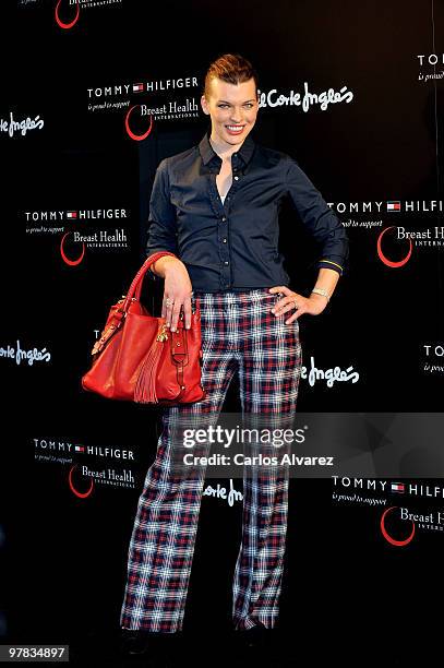 Actress Milla Jovovich presents the Tommy Hilfiger limited edition Bag at the El Corte Ingles store on March 18, 2010 in Madrid, Spain.