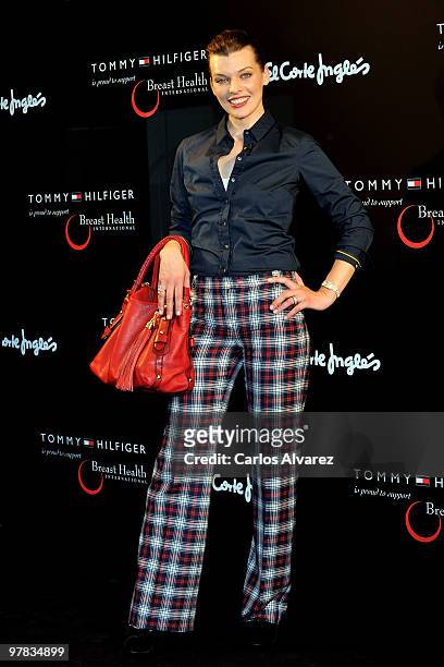 Actress Milla Jovovich presents the Tommy Hilfiger limited edition Bag at the El Corte Ingles store on March 18, 2010 in Madrid, Spain.
