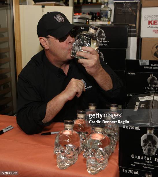 Actor Dan Aykroyd promotes Crystal Head Vodka at the Park Avenue Liquor Shop on March 18, 2010 in New York City.