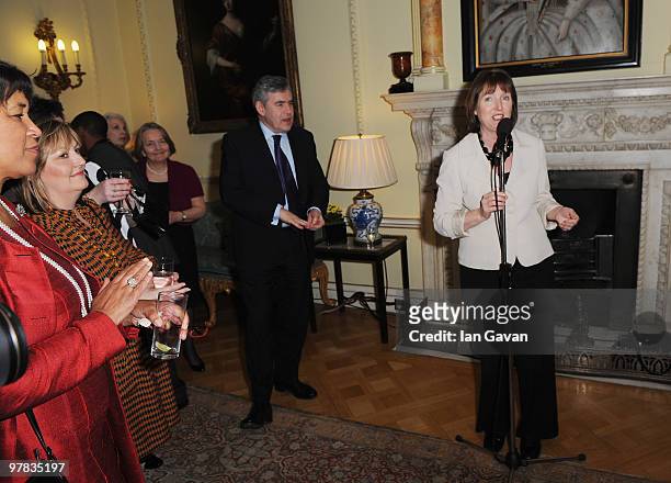 Harriet Harman MP, Leader of the House of Commons, introduces Prime Minister Gordon Brown to guests at a reception In Aid Of Women's Day at 10...