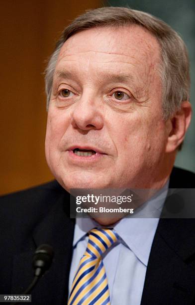 Richard Durbin, a Democrat from Illinois and chairman of the Appropriations Subcommittee on Financial Services and General Government, speaks during...