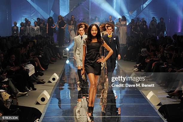 Jourdan Dunn on the catwalk at the Greatest Fashion Show On Earth at Westfield on March 18, 2010 in London, England.