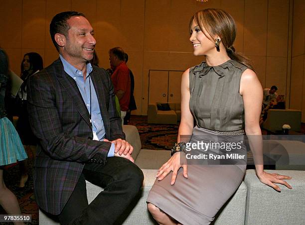 Director Alan Poul and actress Jennifer Lopez pose at the CBS Films luncheon during ShoWest 2010 held at Paris Las Vegas on March 18, 2010 in Las...