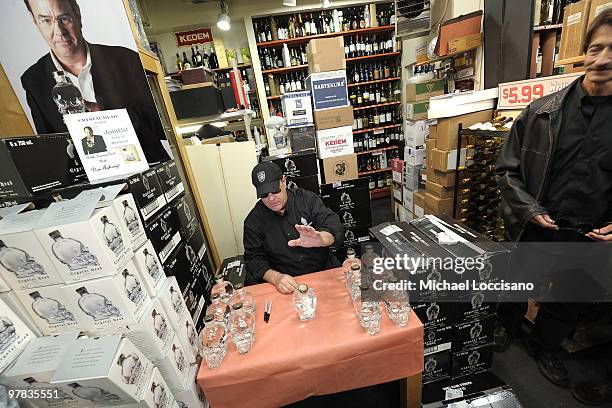 Actor Dan Akroyd promotes his Crystal Head Vodka at Park Avenue Liquor Shop on March 18, 2010 in New York City.