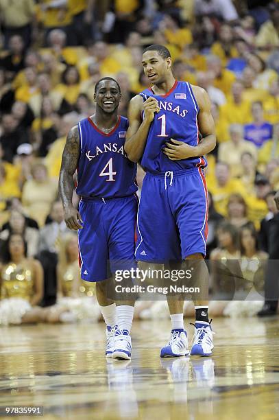 Kansas Sherron Collins with Xavier Henry during game vs Missouri. Columbia, MO 3/6/2010 CREDIT: Greg Nelson