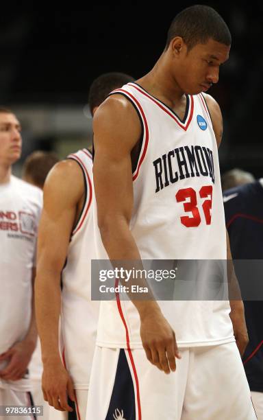 Justin Harper of the Richmond Spiders walks off the court after they lost to the Saint Mary's Gaels during the first round of the 2010 NCAA men's...