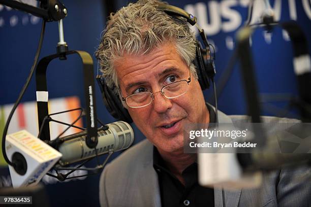 Anthony Bourdain hosts Martha Stewart Living Radio show "Turn & Burn" at the SIRIUS XM Radio studios on March 18, 2010 in New York City.