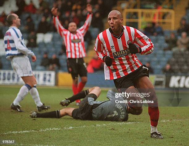 George Santos of Sheffield United celebrates scoring the second goal during the Nationwide First Division match between Queens Park Rangers and...