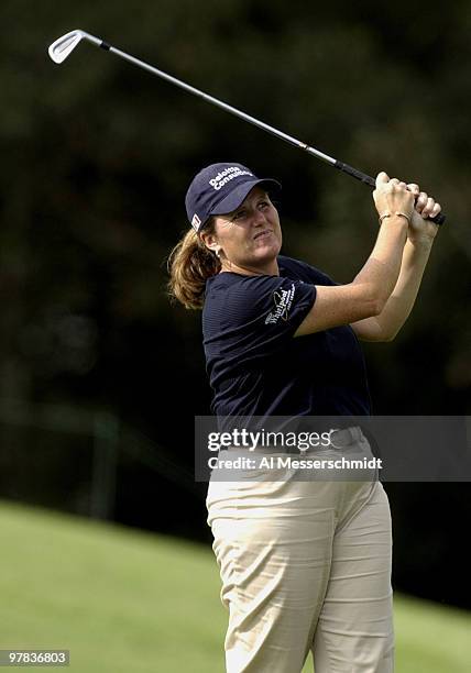 Lorie Kane follows a shot into the 17th green Friday, October 10, 2003 at the Samsung World Championship in Houston, Texas.
