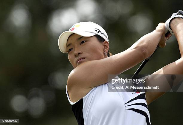 Se Ri Pak tees off on the 13th hole Sunday, October 12, 2003 at the Samsung World Championship in Houston, Texas.