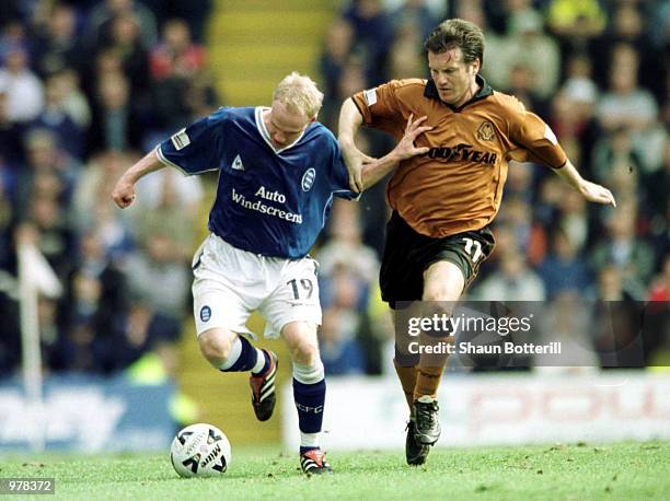 Andrew Johnson of Birmingham holds off Andy Sinton of Wolves during the match between Birmingham City and Wolverhampton Wanderers in the Nationwide...