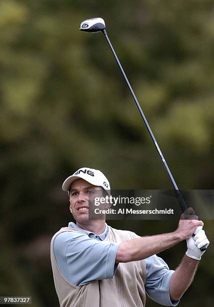 Kevin Sutherland tees off at Torrey Pines Golf Course, site of the Buick Invitational, during third-round play February 14, 2004.