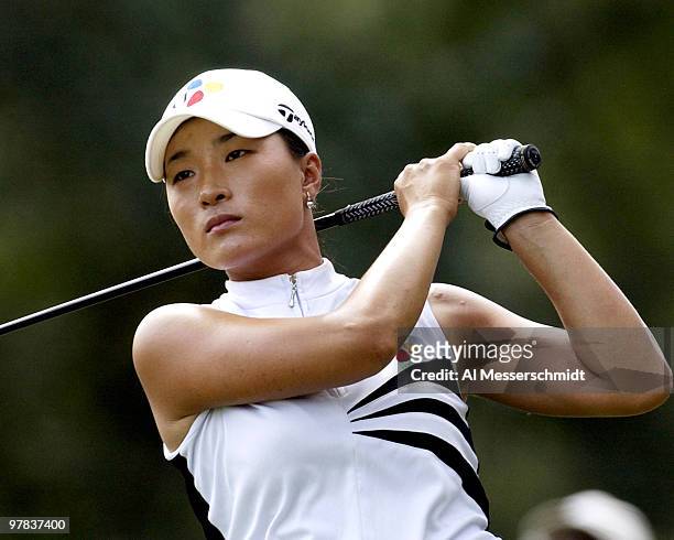 Se Ri Pak tees off on the 13th hole Sunday, October 12, 2003 at the Samsung World Championship in Houston, Texas.