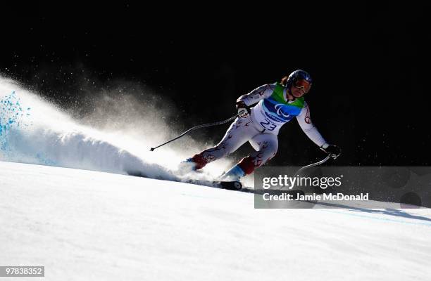 Solene Jambaque of France competes in the Women's Standing Downhill during Day 7 of the 2010 Vancouver Winter Paralympics at Whistler Creekside on...