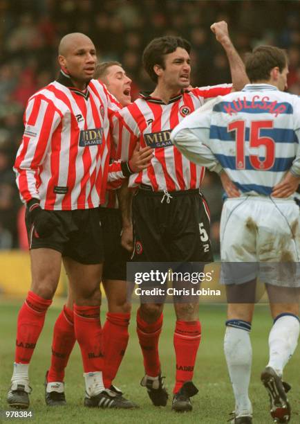 Shaun Murray of Sheffield Uniyed celebrates with team mate George Santos the scorer of the second and third goals during the Nationwide First...