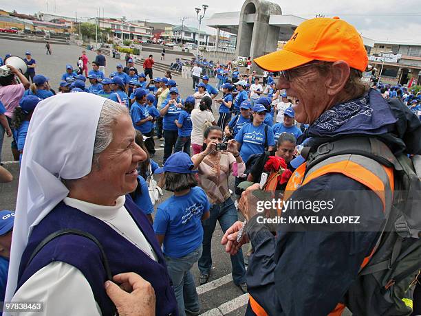 Robert Hentzen, president of the Christian Foundation for Children and Aging, talks with a nun on March 18, 2010 in front of Cartago's Basilica, 12...