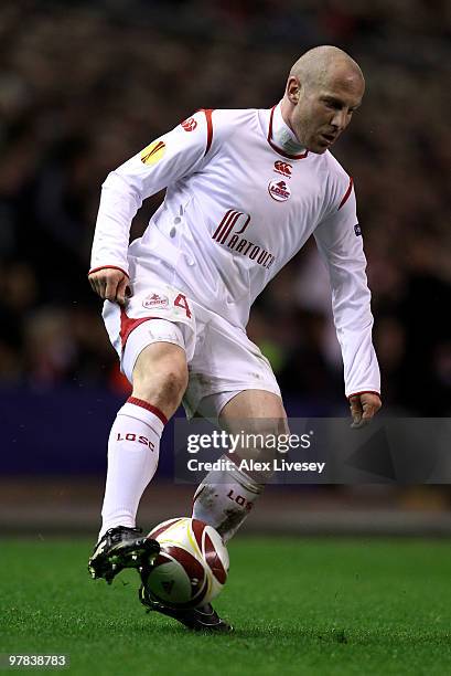 Florent Balmont of Lille in action during the UEFA Europa League Round of 16, second leg match between Liverpool and Lille at Anfield on March 18,...