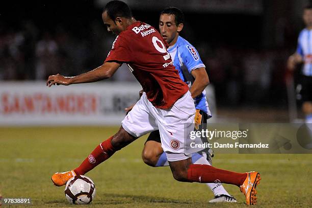 Alecsandro of Internacional in action during their match against Cerro as part of the 2010 Libertadores Cup at Atilio Paiva Olivera Stadium on March...